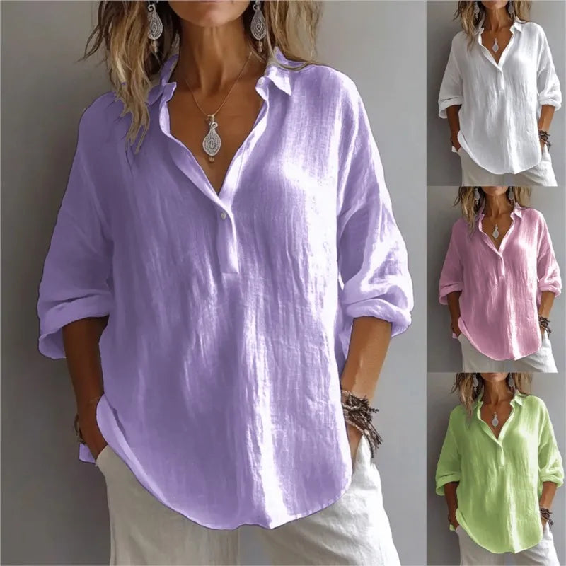 Vår/Sommer Oversized Skjorte – V-hals, Casual og Elegant til Hverdag og Kontor