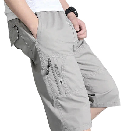 Herre cargoshorts i bomull – knelang med glidelåslommer og strikk i livet