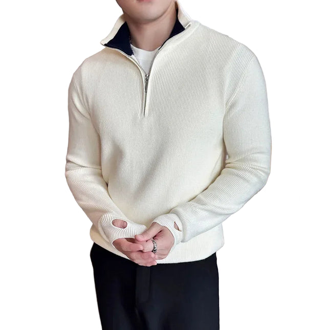 Herregenser med Halv Glidelås – Slim Fit Strikkegenser | Flerfarget Design & Ståkrage Høst/Vinter 2024