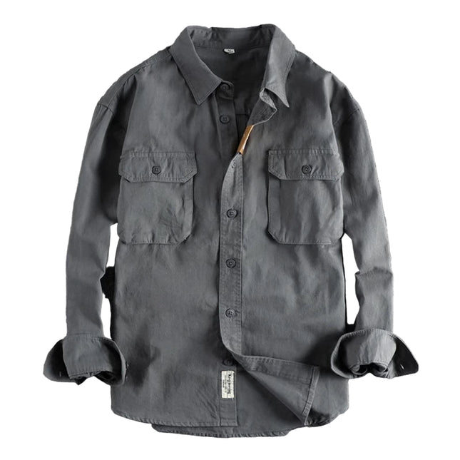 Vintage Arbeidsskjorte for Menn – Klassisk Skjorte med Flere Lommer | Langermet Skjorte med Knapper i Robust Bomull