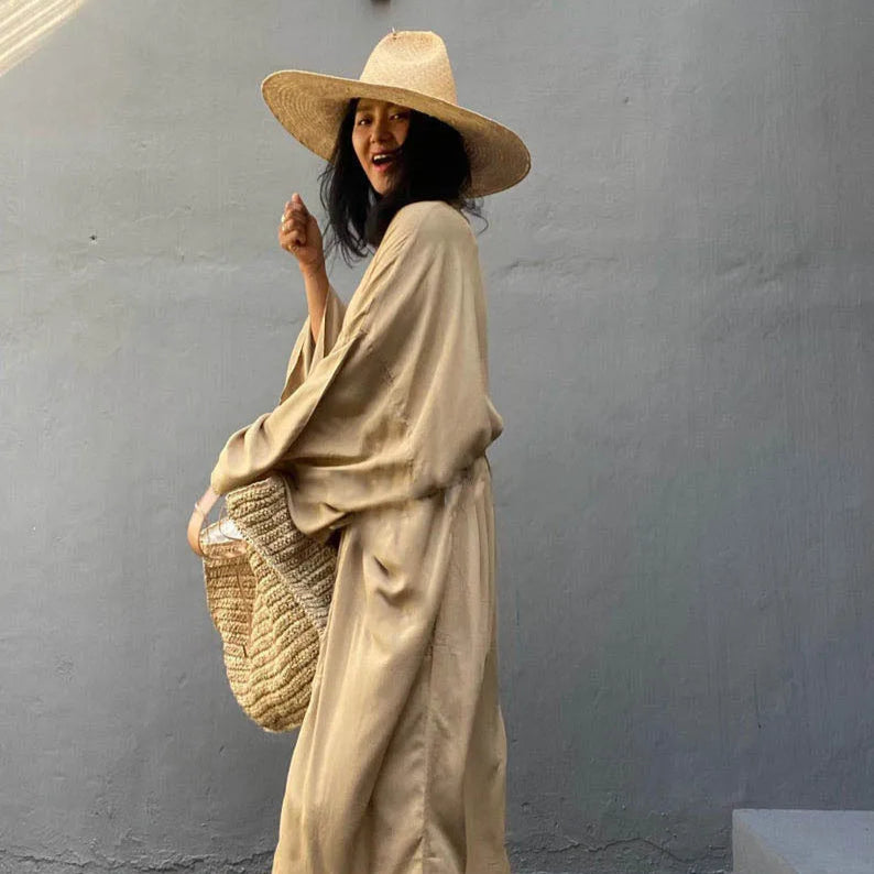 Sommer Kimono Strandkjole – Lett omslagskjole med belte
