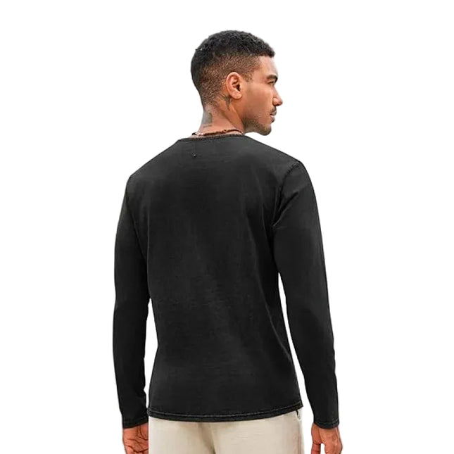 Vintage Henley Langermet T-skjorte for Menn – Vasket Retro Stil med Knappelukking | Komfortabel og Avslappet Hverdagsgenser