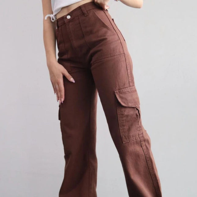 Vintage Cargo Bukser til Dame – Trendy Y2K Parachute Pants i Beige