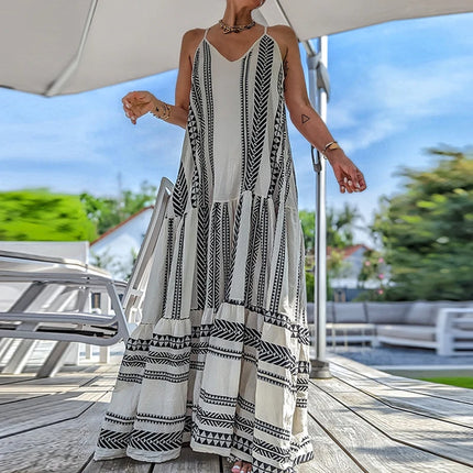 Elegant Sommerkjole med Volanger – Ermeløs Boho Maxikjole med V-hals