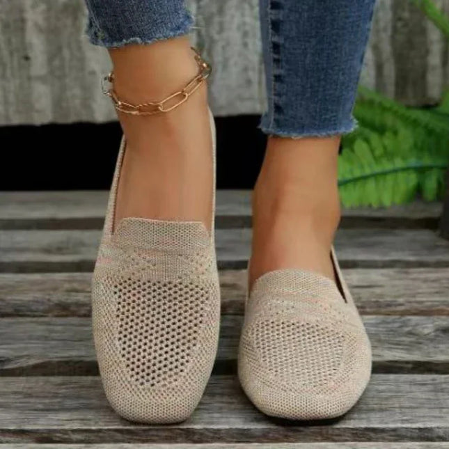 Kvadrattå Mesh Ballerinasko for Dame – Pustende, Myke Slip-on Flats med Strikket Design (2024)