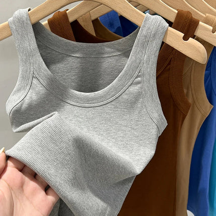 Ribbestrikket Rundhalset Topp – Basic Sommer Singlet for Dame
