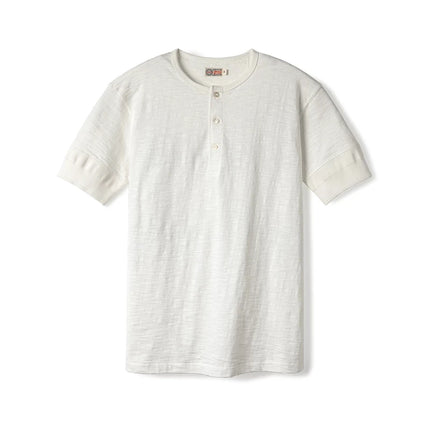 Loopwheel Henley T-skjorte til Herre – 300g Slub Bomull Vintage Stil