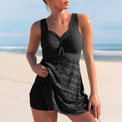 Plus Size Tankini Badedrakt for Dame – Vintage Todelt Sett med Høy Midje og Shorts
