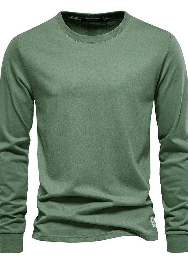 Herre Langermet T-skjorte i Bomull – Klassisk O-hals | Høykvalitets Basic til Vår & Høst