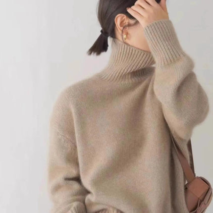 Tykk Kasjmirgenser for Dame – Høyhalset Strikkegenser i Løs Passform | Varm, Myk & Elegant til Høst og Vinter 2024