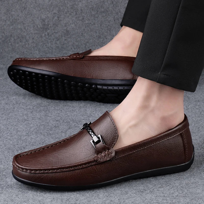 Herre Loafers i Ekte Skinn – Håndlagde Slip-on Mokasiner med Myk Såle