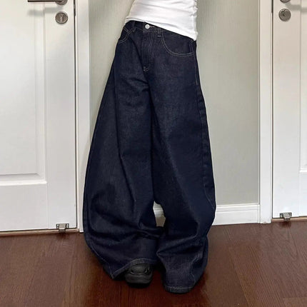 Unisex Vide Jeans i Vasket Svart Denim – High Street Stil | Løse, Rette Bukser til Høst og Vinter