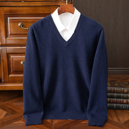 V-hals Genser for Menn i 100 % Merinoull – Myk og Varm Ullgenser | Klassisk Business og Casual Strikkegenser til Høst og Vinter
