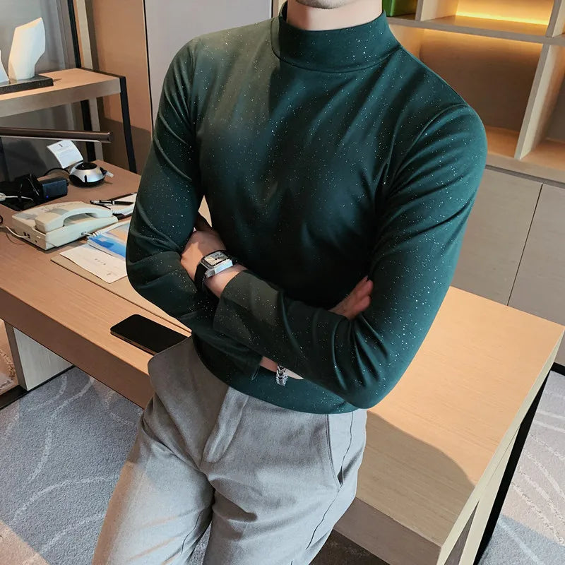 Herre Turtleneck Langermet T-skjorte – Slim Fit Premium Design | Koreansk Stil for Høst og Vinter