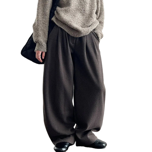 Vinterbukser for Kvinner i Ullblanding – Tykk, Høytlivsmodell med Vide Ben | Klassisk og Varm Bukse i Vintage Stil