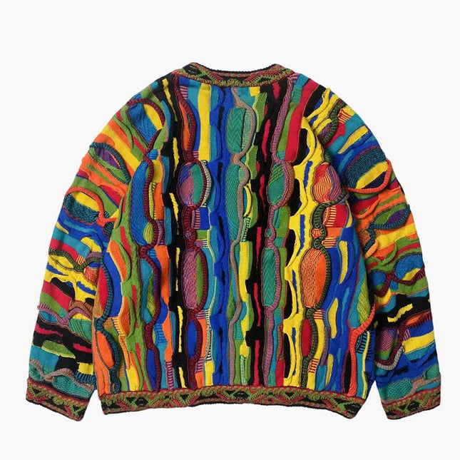 Fargerik Strikkegenser for Menn – Etno-inspirert Design med Striper | Myk, Trendy og Unik Pullover til Høst og Vinter