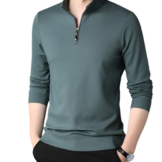 Eksklusiv Polo Genser med Glidelås – Langermet Herretopp i Ensfarget Design