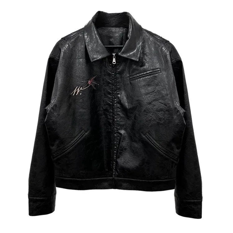 Harajuku Skinnjakke for Dame – Vintage PU Jakke med Print | Streetwear & Y2K Stil til Høst og Vinter