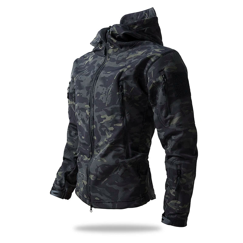Softshell Taktisk Jakke – Vanntett & Vindtett med Fleecefor | Herre Camouflage Hettejakke til Jakt & Friluft