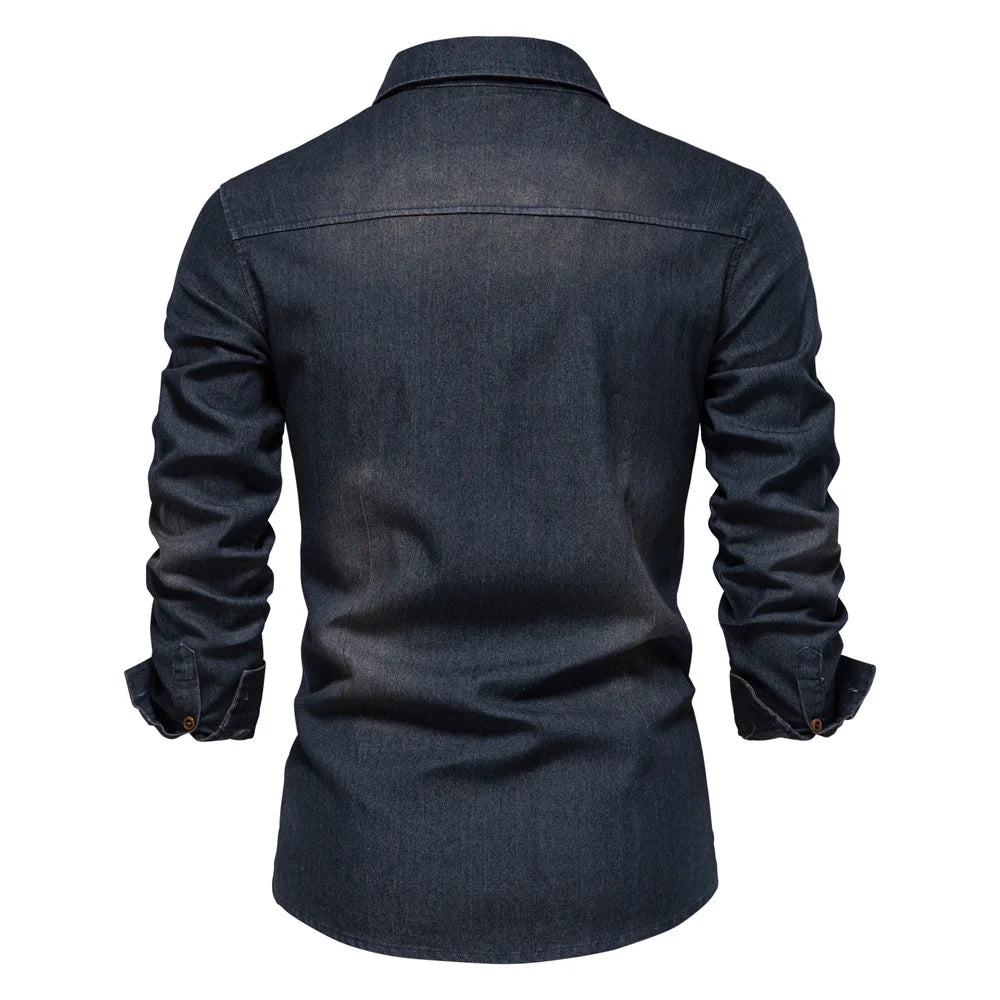 Slim Fit Denimskjorte for Herre – Elastisk Bomull og Klassisk Cowboy-stil med Moderne Passform