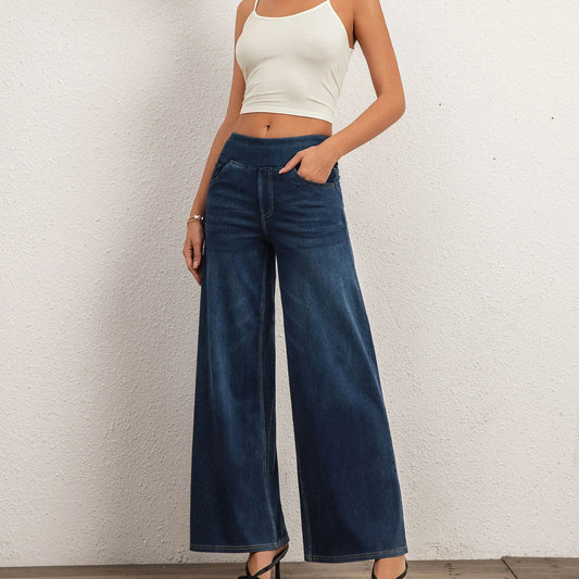 Dame Jeans med Vide Ben – Komfortable Bukser i Mørkeblå Denim