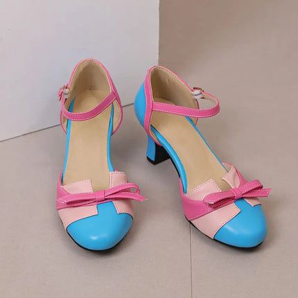 Girseaby Pumps med Sløyfe – Runde Tå, 6 cm Hæl og Ankelstropp (Str. 36–48)