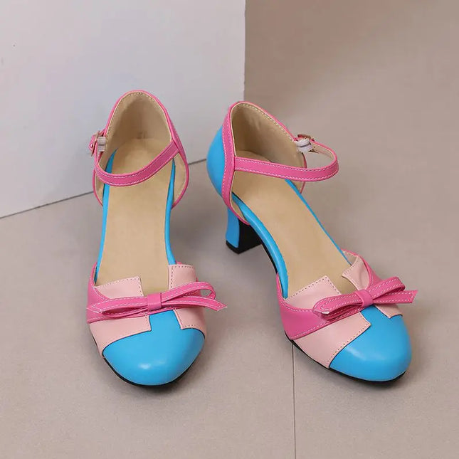 Girseaby Pumps med Sløyfe – Runde Tå, 6 cm Hæl og Ankelstropp (Str. 36–48)