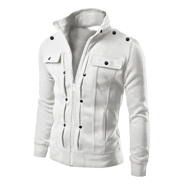 Stilren Herrejakke med Ståkrage – Lang Jakke med Glidelås og Knapper | Klassisk og Elegant til Vår og Høst