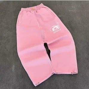 Y2K Joggebukse – Grå Brodert Streetwear | Unisex Retro Hip Hop Sweatpants