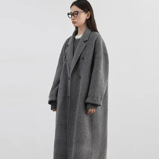 Ullfrakk for Dame – Dobbeltspent Lang Kåpe | Klassisk & Tidløs Stil for Høst og Vinter 2024