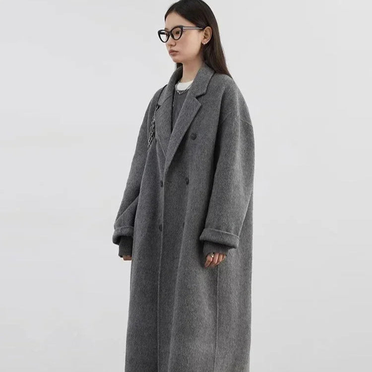 Ullfrakk for Dame – Dobbeltspent Lang Kåpe | Klassisk & Tidløs Stil for Høst og Vinter 2024