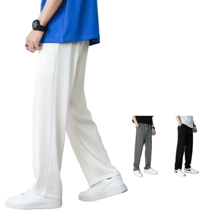 Hvite Ice Silk Sommerbukser for Herre – Lette, Vide Streetwear Bukser