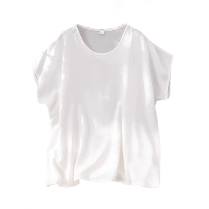 Plus Size Silketopp til Dame – Løs T-skjorte i Mulberry Silk Crepe De Chine