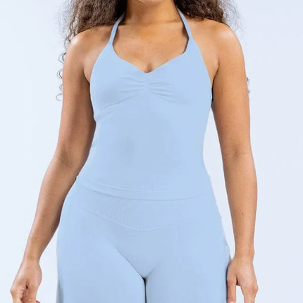 Sporty Treningstopp for Dame – Halterneck med Åpen Rygg og Innebygd BH