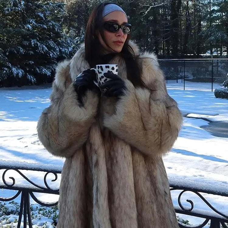 Luksuriøs Fuskepelsjakke for Dame – Oversized og Varm Jakke med Krage | Elegant Høst- og Vinterfrakk i High Street-stil