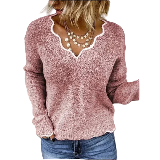 Søt Strikkegenser med V-hals – Elegant og Komfortabel til Høst og Vinter