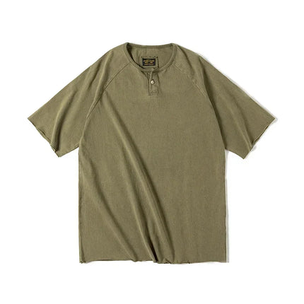 Vintage Henley T-skjorte til Herre – Heavyweight Vasket Bomulls Tee