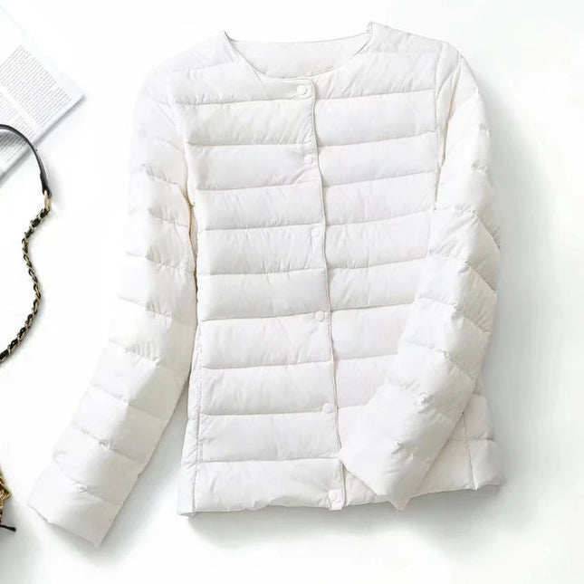 Dame Dunjakke – Ultralett & Slim Fit uten Krage | Varm, Vindavvisende & Lett Jakke