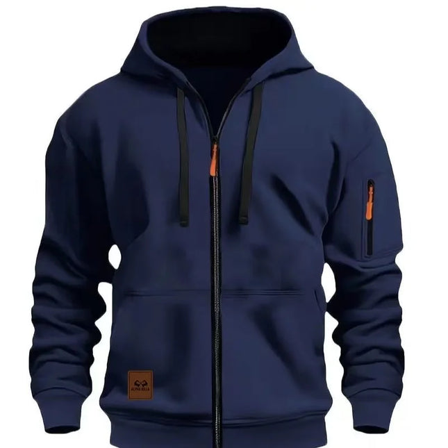 Sporty Hettejakke for Menn – Ensfarget Treningsjakke med Glidelåslommer | Komfortabel Tracksuit til Fritid og Utendørsbruk