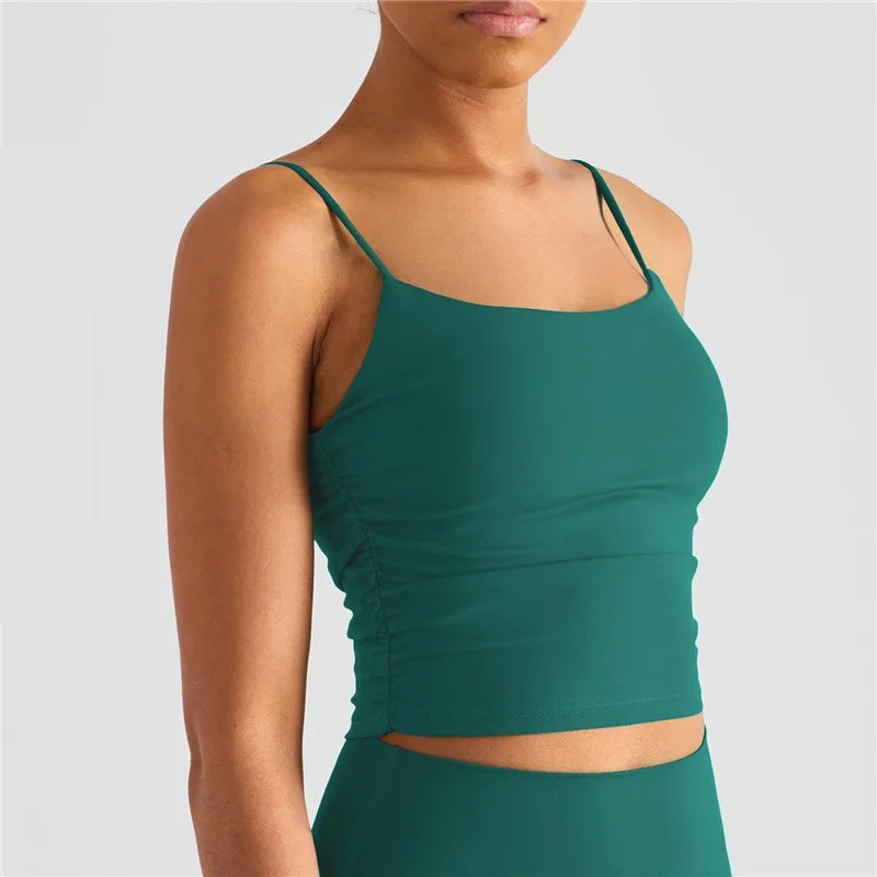 Treningstopp for dame – Sexy yoga-vest med folder, push-effekt og integrerte innlegg