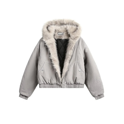 Unisex Retro Skinnjakke med Fuskepelskrage – Varm, Løs & Trendy Motorsykkeljakke i Harajuku-stil