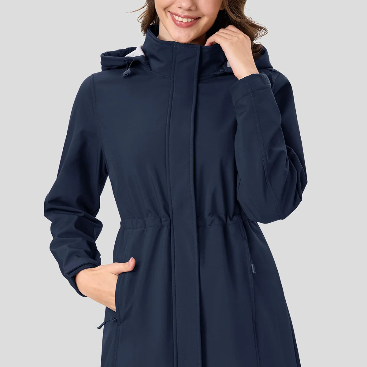 Dame Lang Softshell Jakke med Hette – Vanntett & Vindtett | Fleecefôret Parkas til Tur & Hverdag