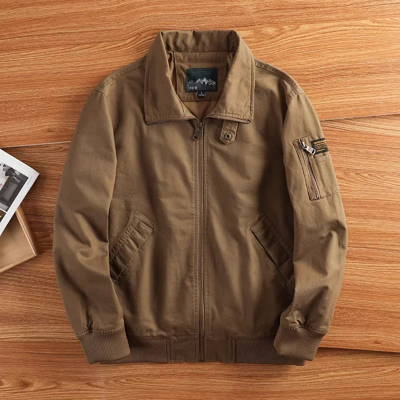 Herre Bomberjakke i Bomull – Tynn Vintage Cargo Jakke med Krage | Klassisk Baseball-inspirert Ytterjakke for Vår og Høst
