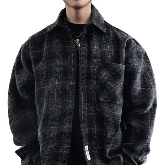 Tung Flanellskjorte for Menn – Vintage Amerikansk Streetwear | Oversized Rutete Skjortejakke til Høst og Vinter
