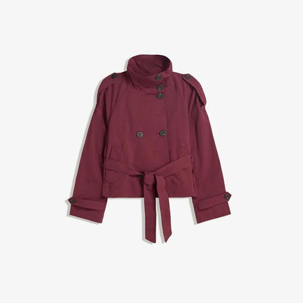 Kort Trenchcoat for Dame – Elegant Dobbelspent Jakke med Belte i Midjen og Ståkrage | Trendy Høstjakke 2025