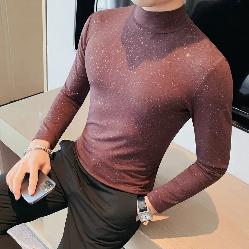 Herre Turtleneck Langermet T-skjorte – Slim Fit Premium Design | Koreansk Stil for Høst og Vinter