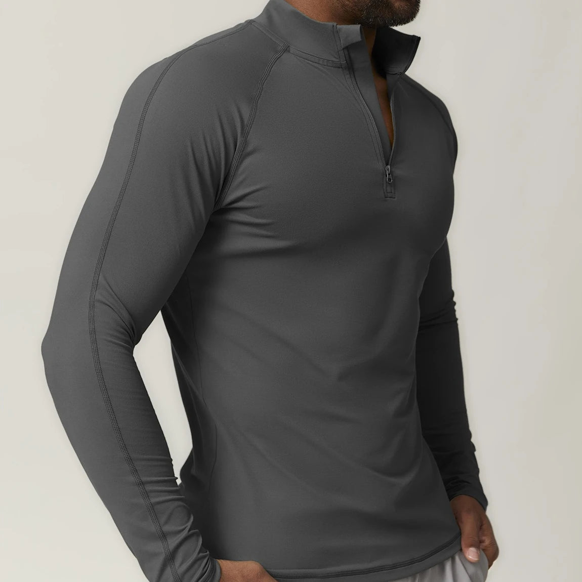 Herre Treningsskjorte – 1/4 Zip Kompresjons-Topp | Quick-Dry & Slim Fit Sportstøy