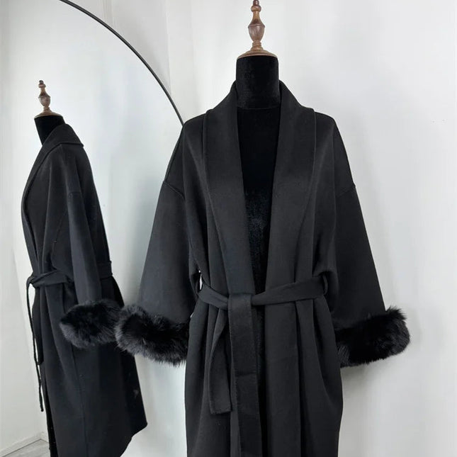 Elegant Ullkåpe med Revpelskrage for Kvinner – Kort, Dobbelsidig Kåpe i Ull | Luksuriøs Jakke til Høst og Vinter
