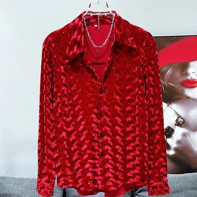 Fløyelsskjorte for Menn – Ensfarget og Trendy Design | Elegant og Varm Skjorte til Høst og Vinter 2024