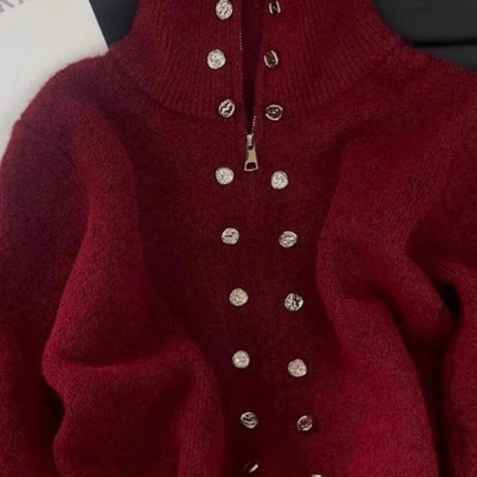 Luksuriøs Strikket Cardigan for Dame – Myk, Fluffy Jakke med Glidelås og Dobbelspent Design | Trendy Y2K Høstgenser